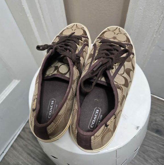 Coach Kalyn Signature C Khaki Brown Sneakers Low Tops Lace Up Womens 7.5 B🌴 - Picture 3 of 6